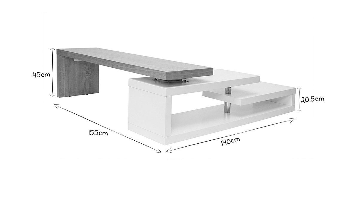 Design-TV-Schrank modulierbar wei und holzfarben MAX