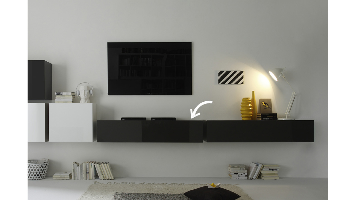 Design-TV-Wandelement Holz Anthrazitgrau lackiert horizontal COLORED V2