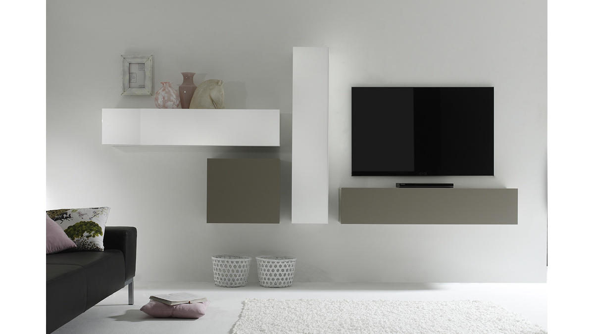 Design-TV-Wandelement Holz taupefarben matt horizontal COLORED V2