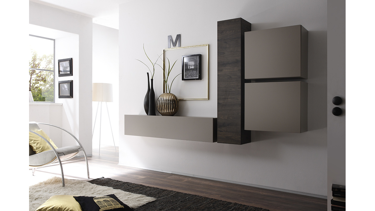 Design-TV-Wandelement Holz taupefarben matt horizontal COLORED V2