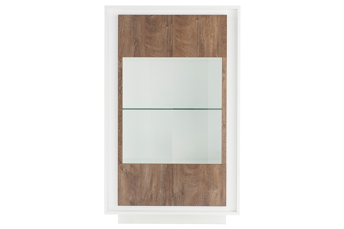 Design-Vitrine verglast wei und dunkles Holz-Dekor LAND