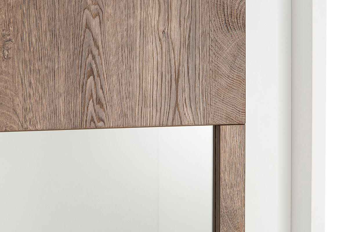 Design-Vitrine verglast wei und dunkles Holz-Dekor LAND