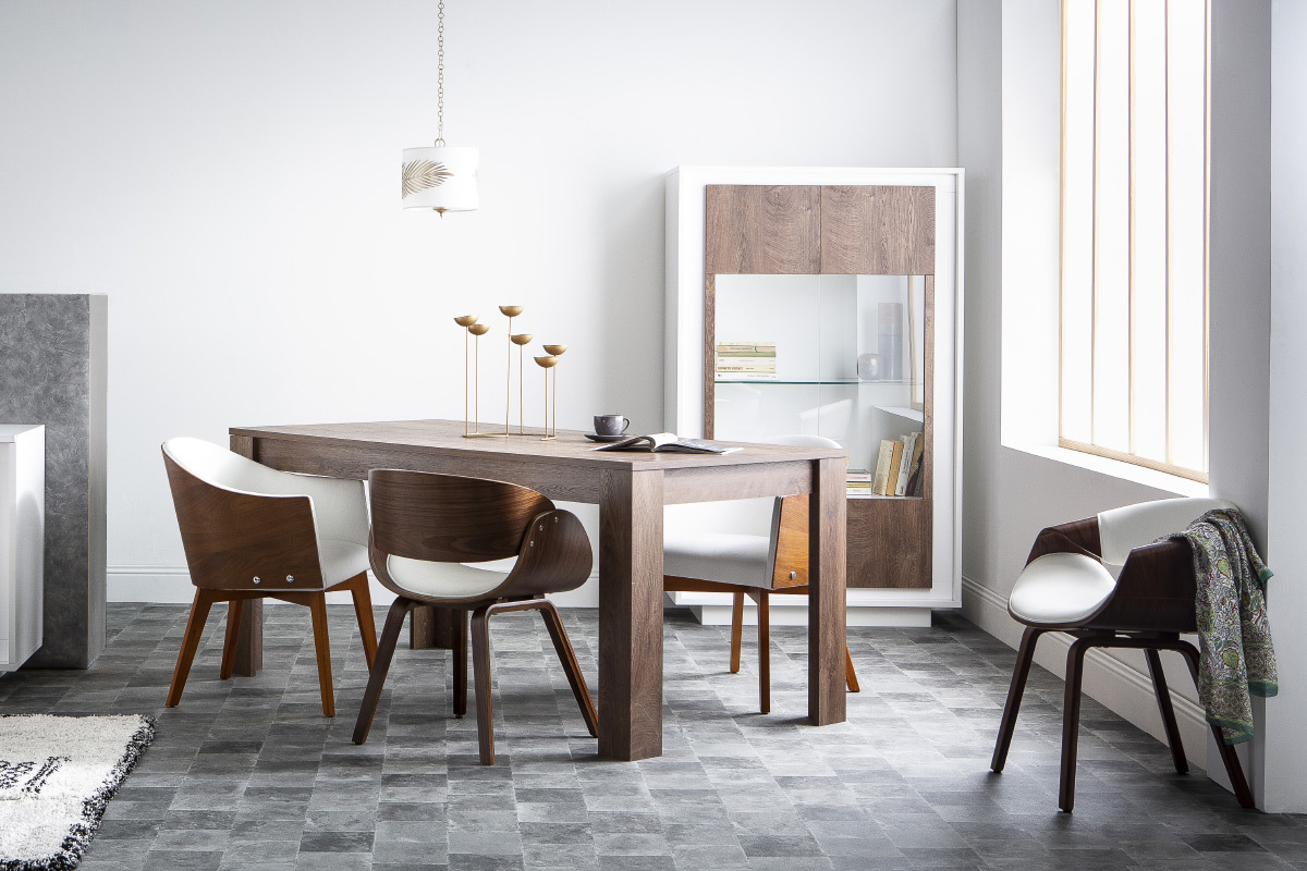 Design-Vitrine verglast wei und dunkles Holz-Dekor LAND