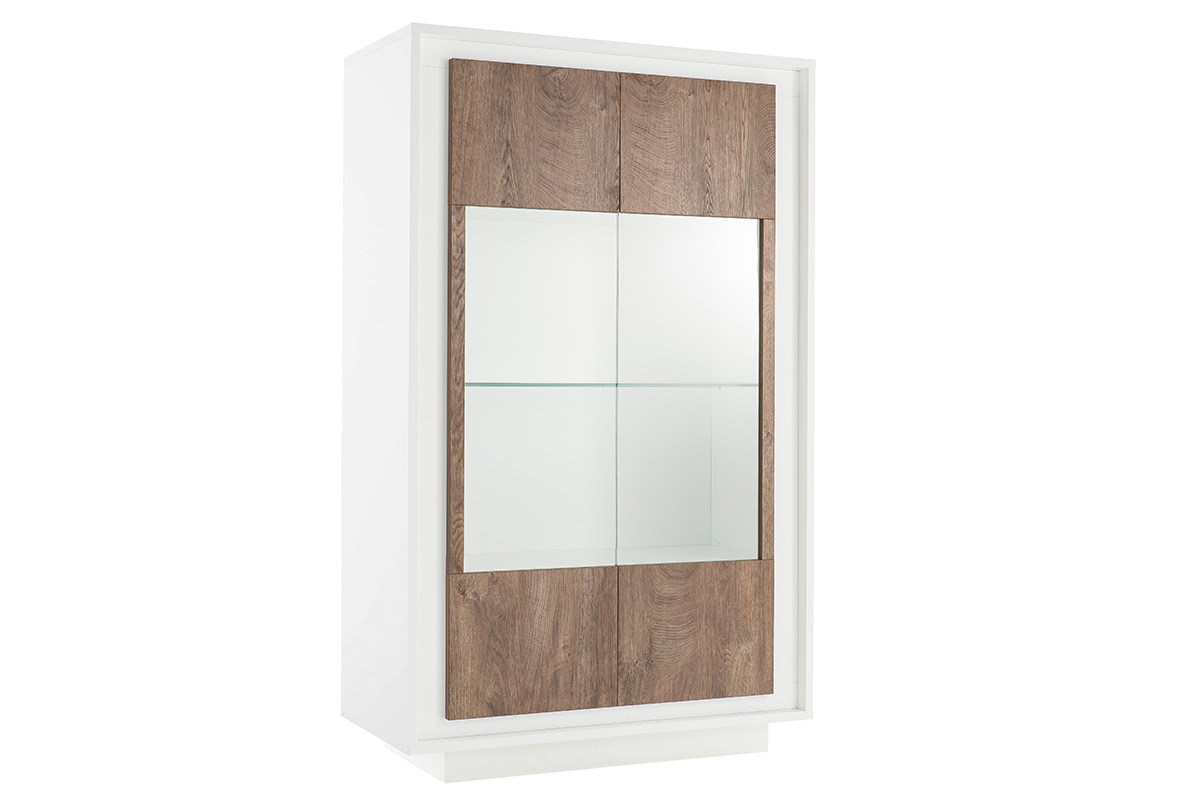 Design-Vitrine verglast wei und dunkles Holz-Dekor LAND