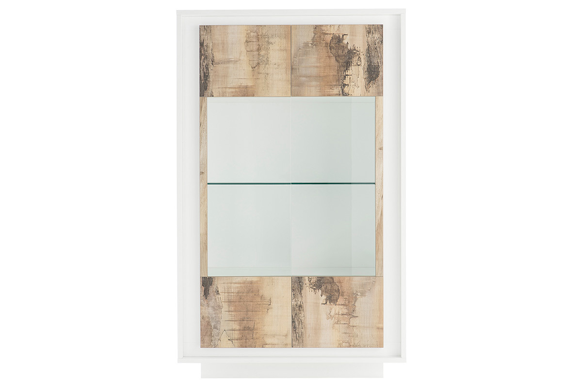 Design-Vitrine wei und helles Holz-Dekor LAND