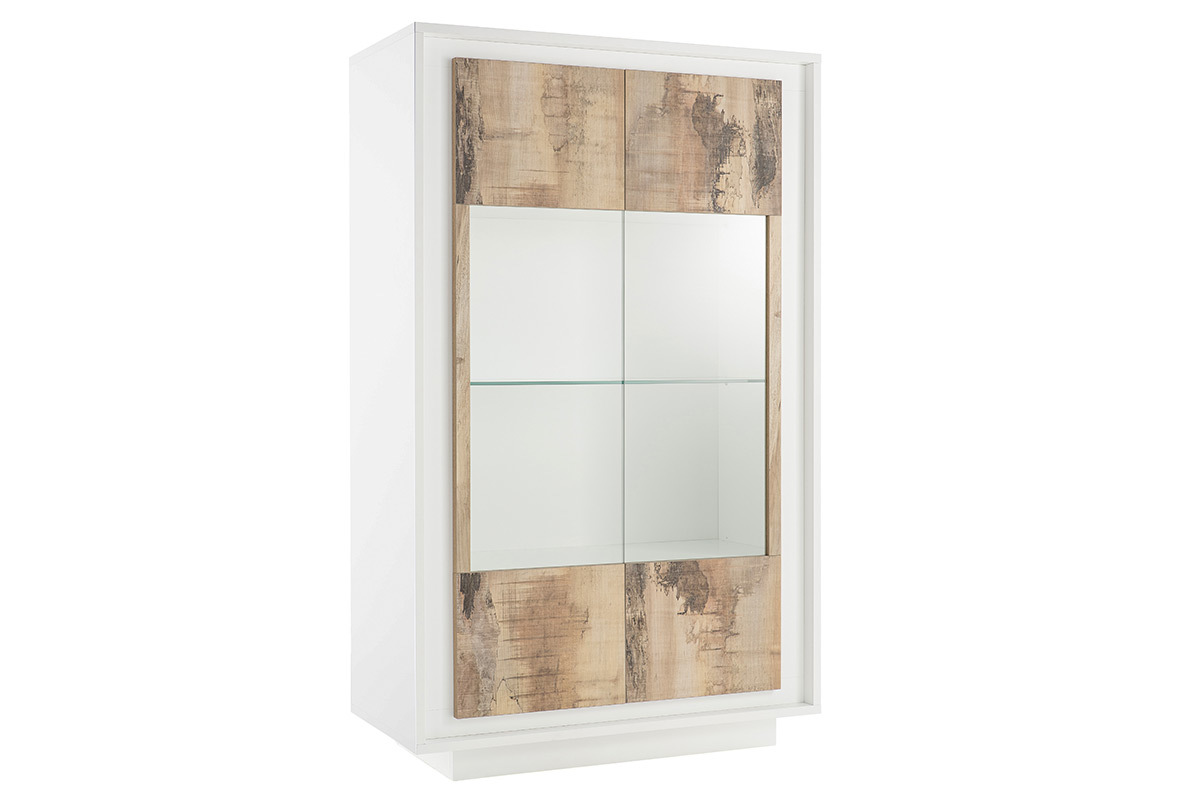 Design-Vitrine wei und helles Holz-Dekor LAND