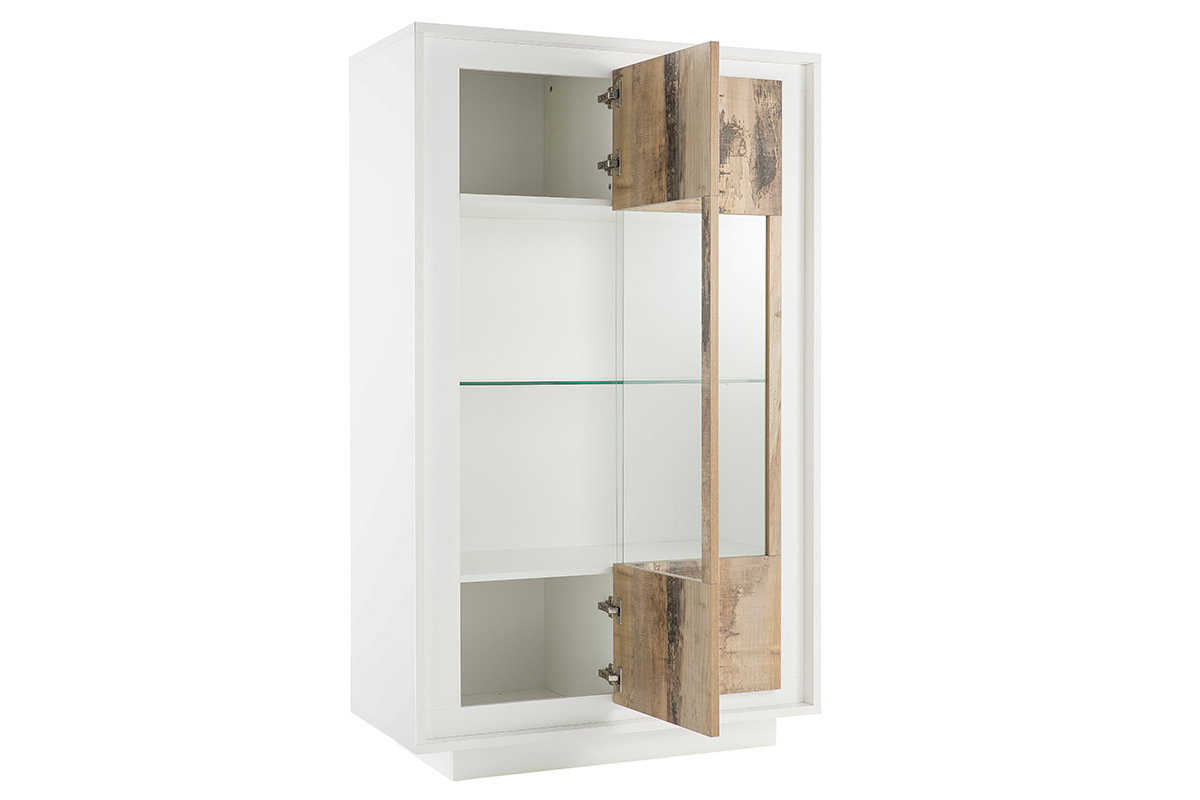 Design-Vitrine wei und helles Holz-Dekor LAND