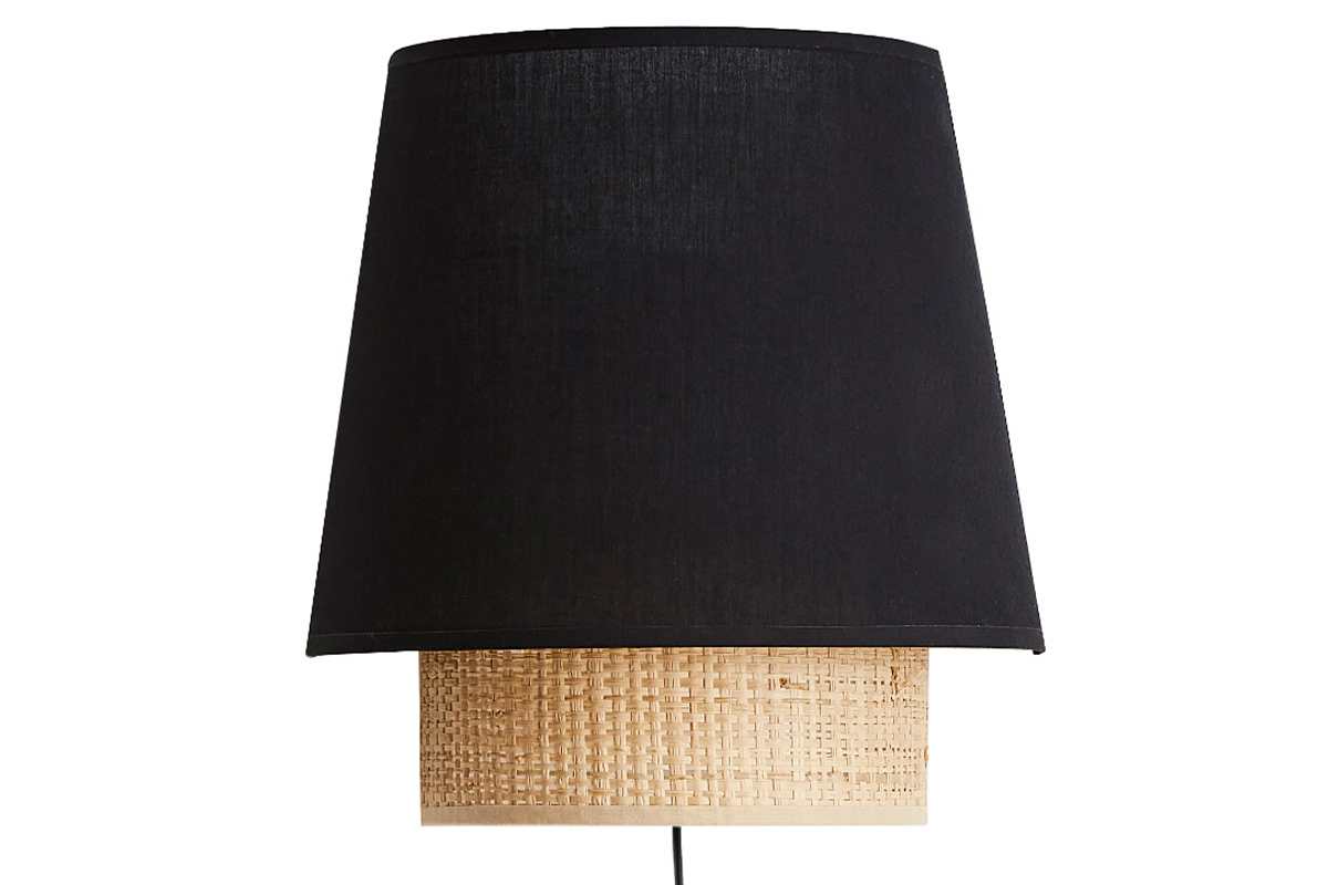 Design-Wandleuchte aus Bast und schwarzer Baumwolle H25 cm JUME
