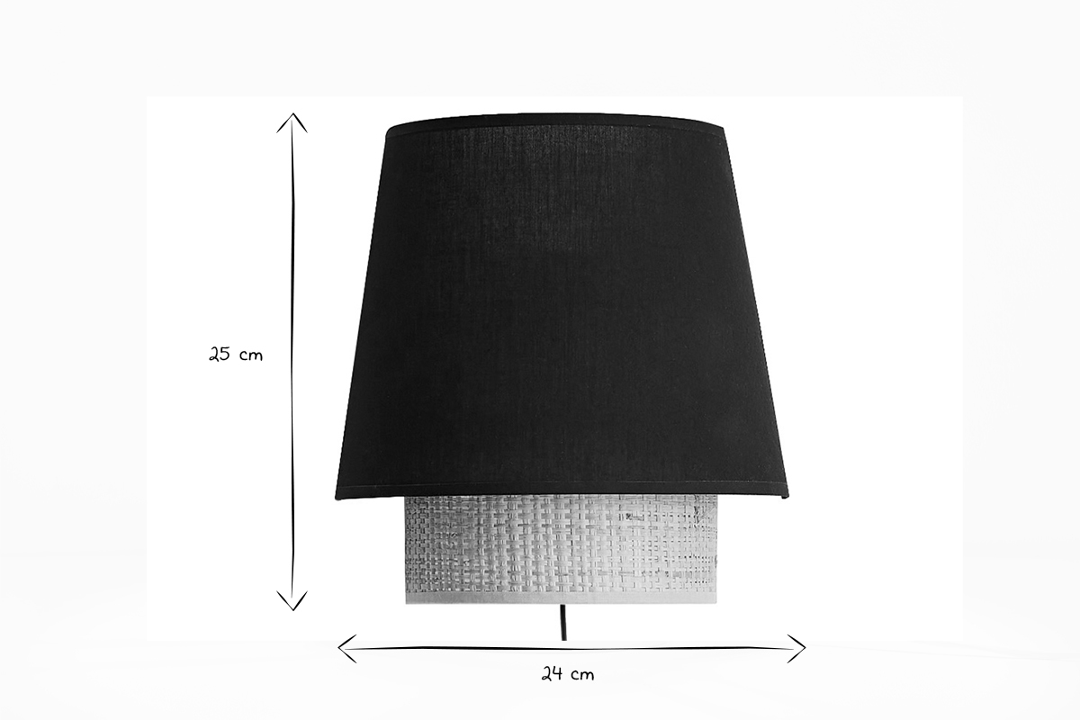 Design-Wandleuchte aus Bast und schwarzer Baumwolle H25 cm JUME