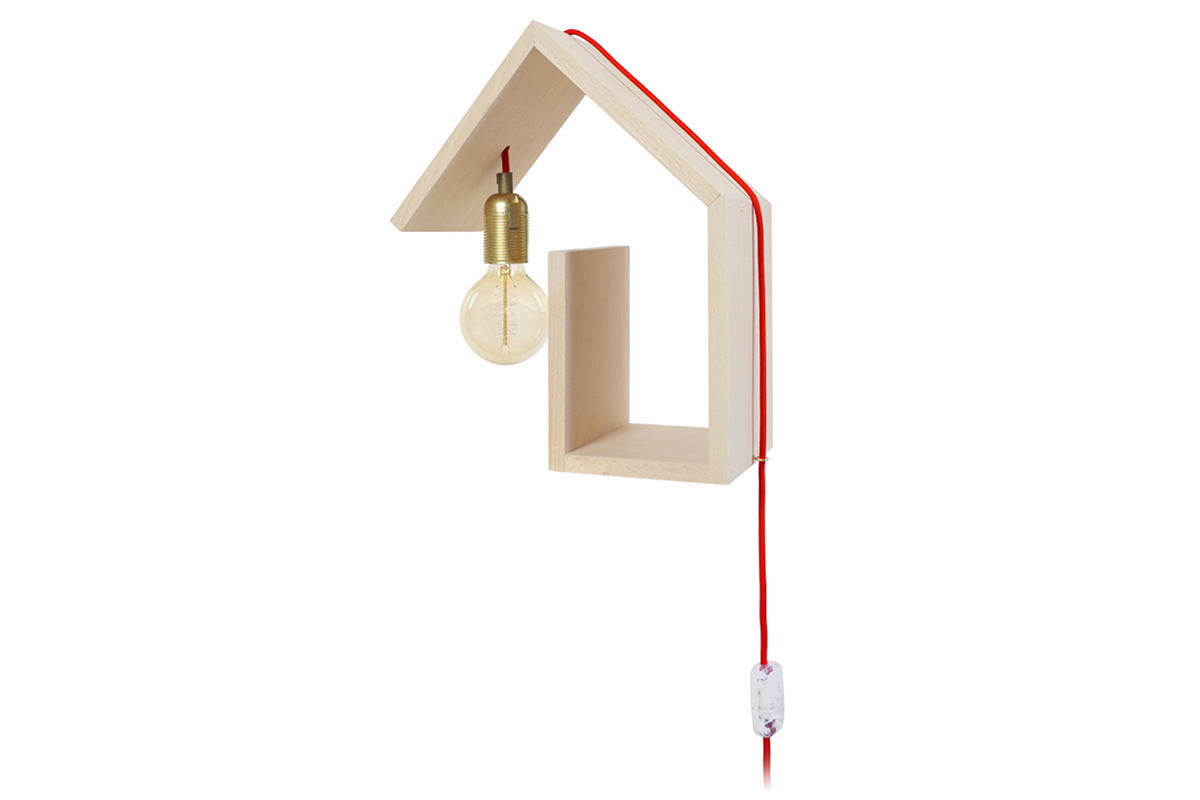 Design-Wandleuchte Befestigung links Schnur Rot HUT