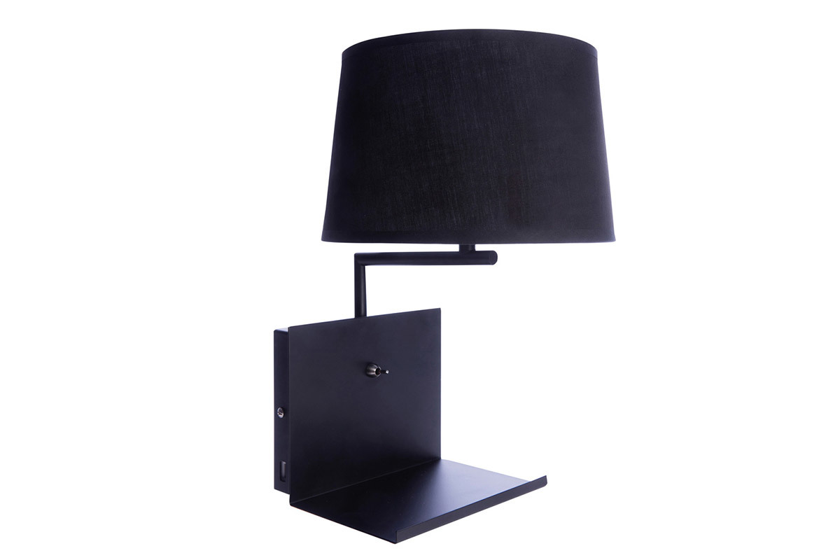 Design-Wandleuchte PLUG aus schwarzem Metall und mit USB-Anschluss