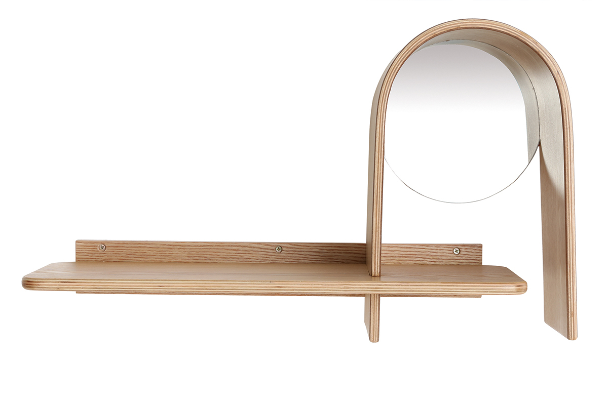 Design-Wandregal Esche mit Spiegel SILMA