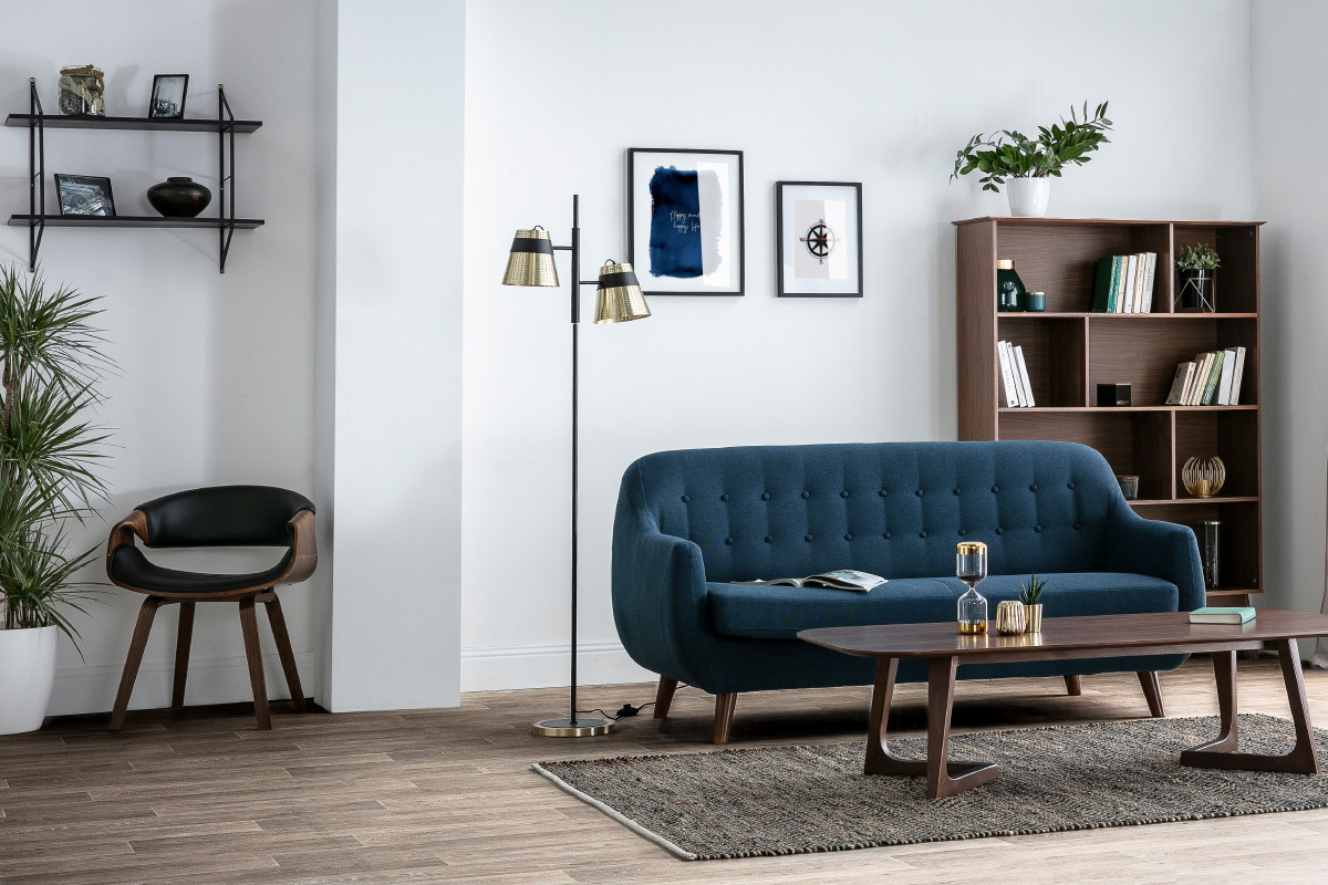 Design-Wandregal Holz Schwarz und Metall BRIDGE