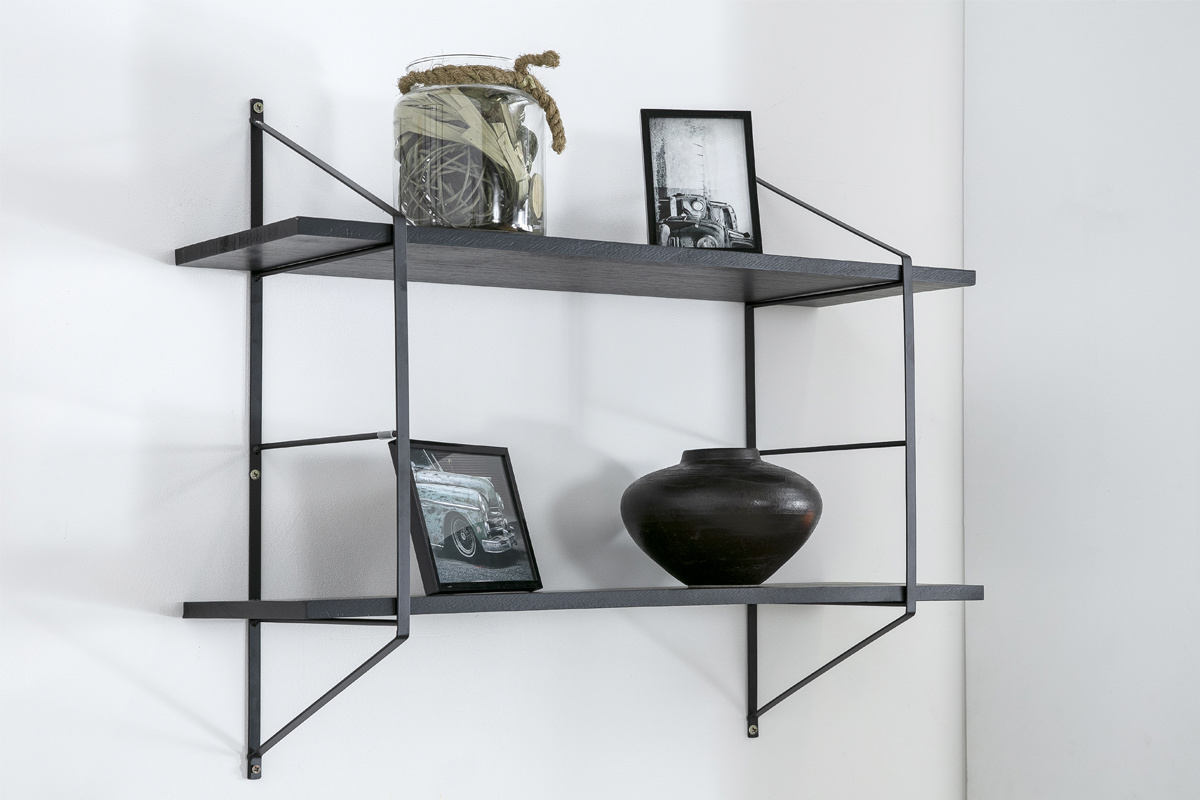 Design-Wandregal Holz Schwarz und Metall BRIDGE
