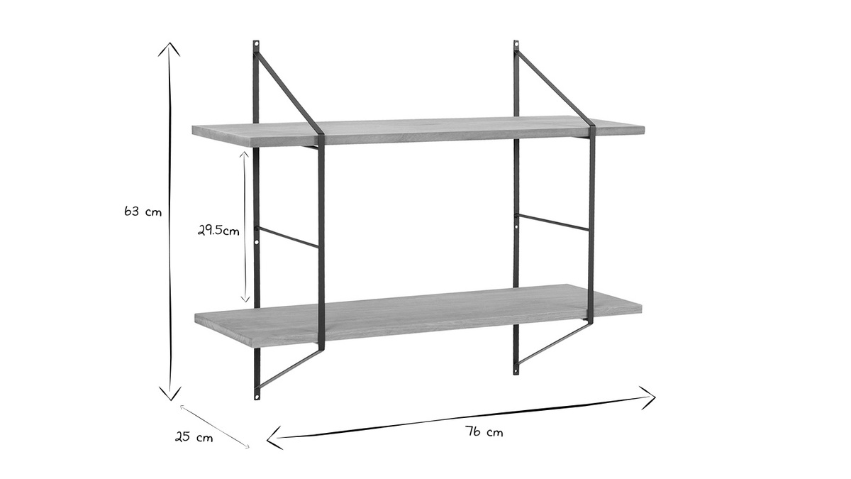 Design-Wandregal Holz und Metall BRIDGE