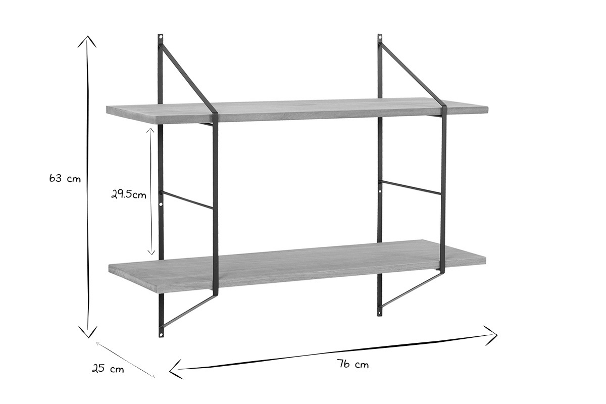 Design-Wandregal Holz und Metall BRIDGE