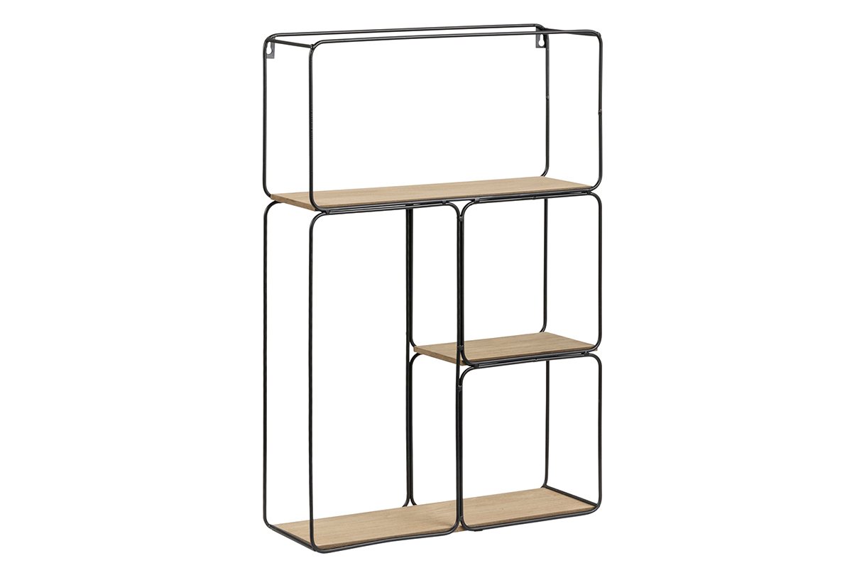 Design-Wandregal Metall Schwarz und Holz BRICK