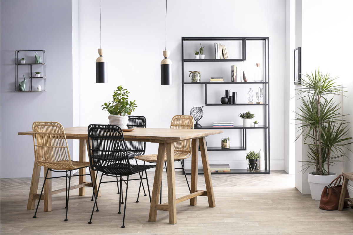 Design-Wandregal Metall Schwarz und Holz BRICK