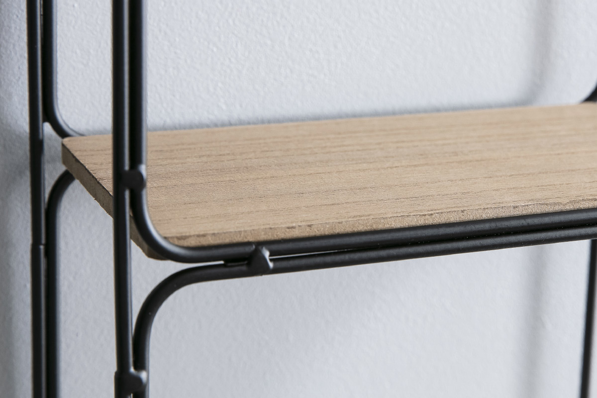 Design-Wandregal Metall Schwarz und Holz BRICK