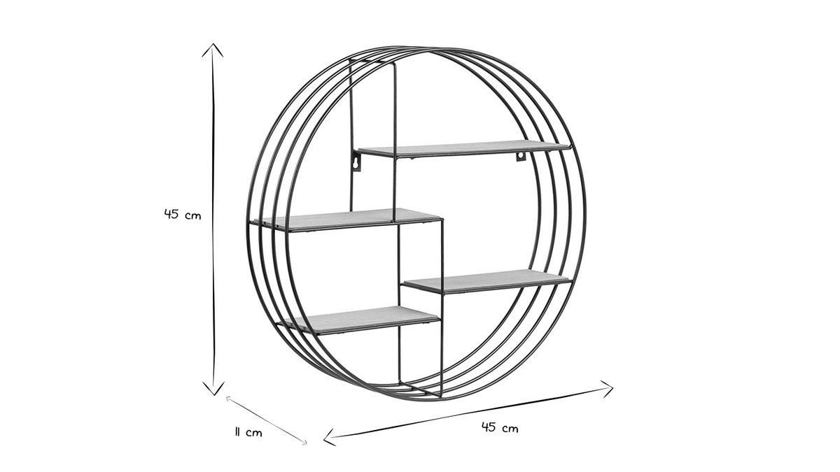 Design-Wandregal Rund Holz und Metall ENSO