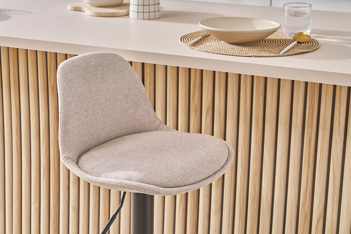 Designer-Barhocker aus beigem samtigem Stoff im 2er-Set STEEVY