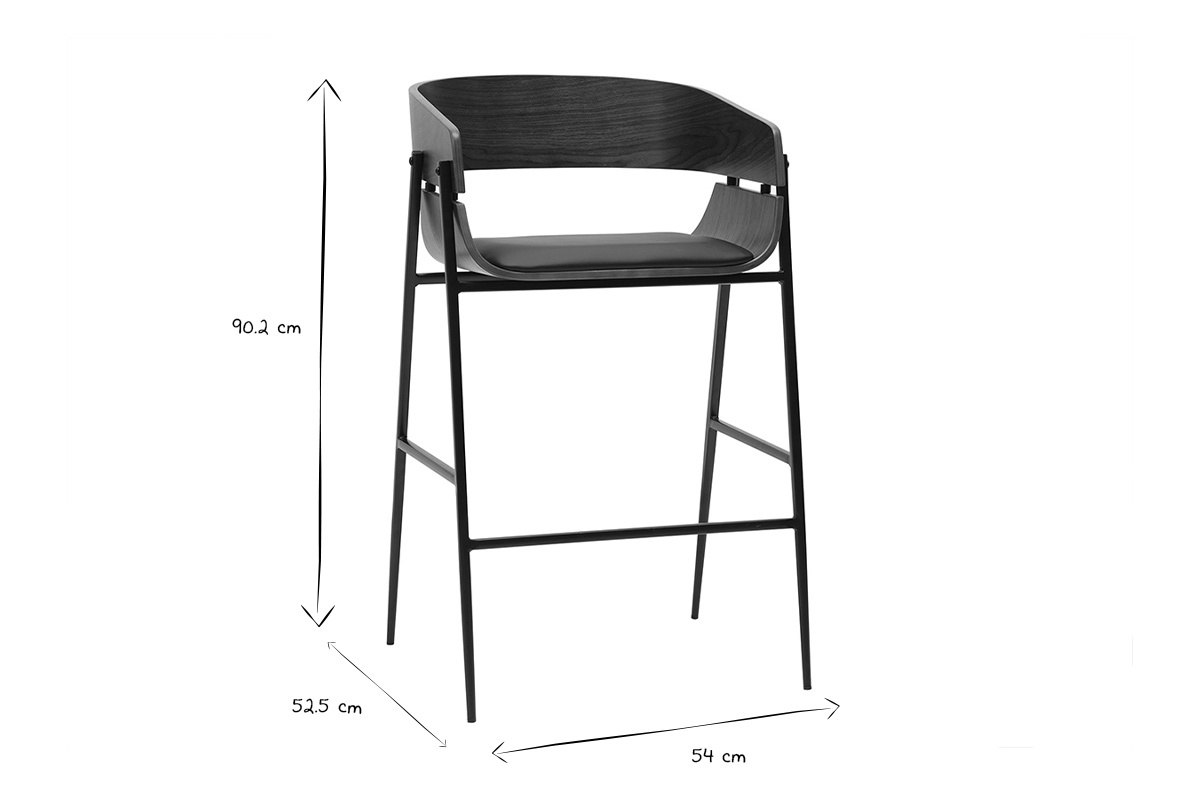 Designer Barhocker aus dunklem Holz und schwarzem Metall (2er-Set) WESS