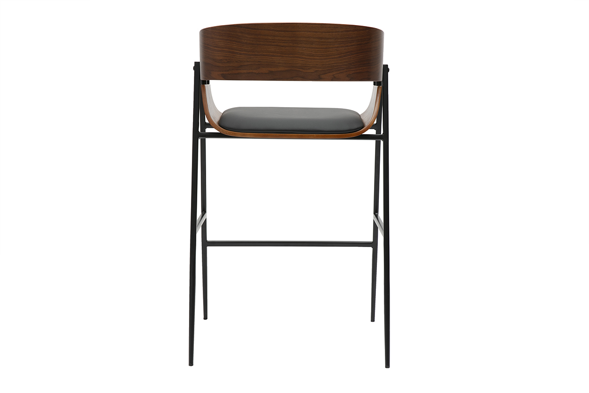 Designer Barhocker aus dunklem Holz und schwarzem Metall (2er-Set) WESS