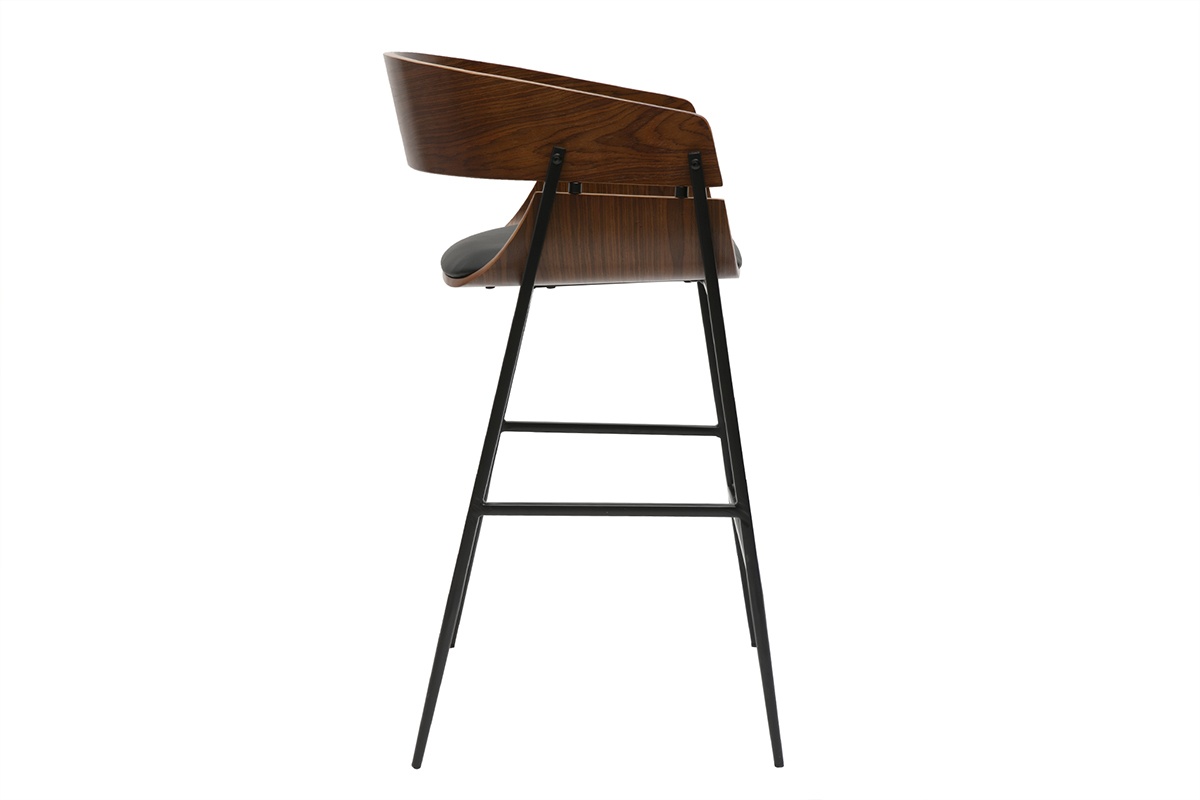 Designer Barhocker aus dunklem Holz und schwarzem Metall (2er-Set) WESS