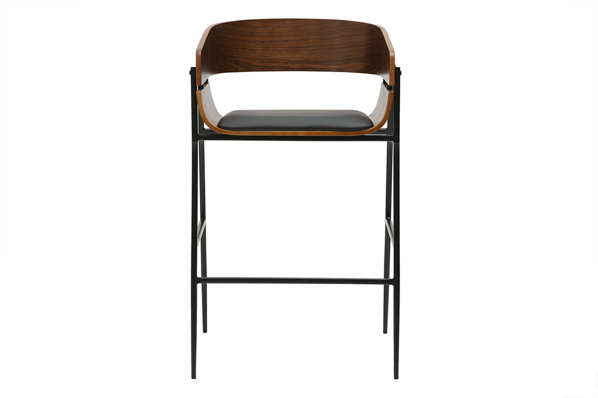 Designer Barhocker aus dunklem Holz und schwarzem Metall (2er-Set) WESS