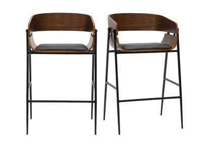 Designer Barhocker aus dunklem Holz und schwarzem Metall (2er-Set) WESS