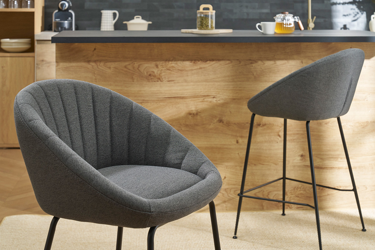 Designer-Barhocker dunkelgrauer Stoff 65cm (2er Set) SHERU