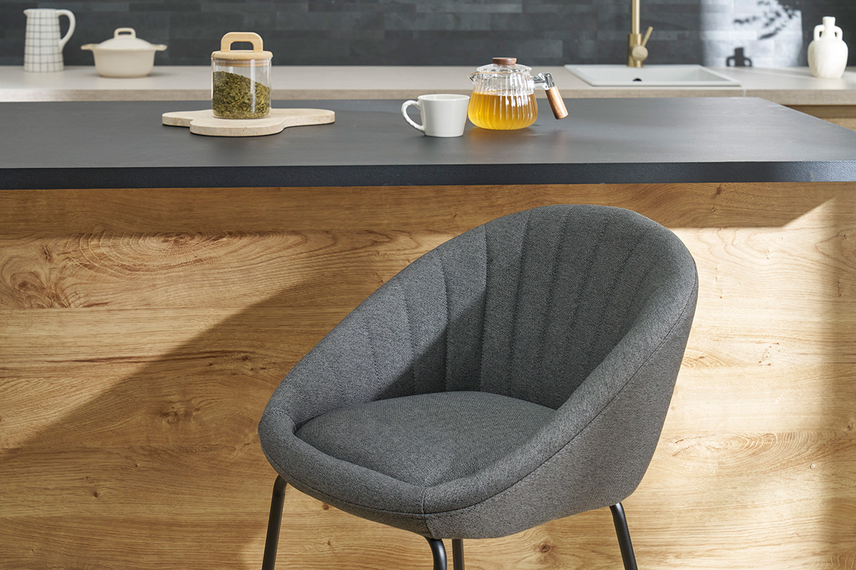 Designer-Barhocker dunkelgrauer Stoff 65cm (2er Set) SHERU