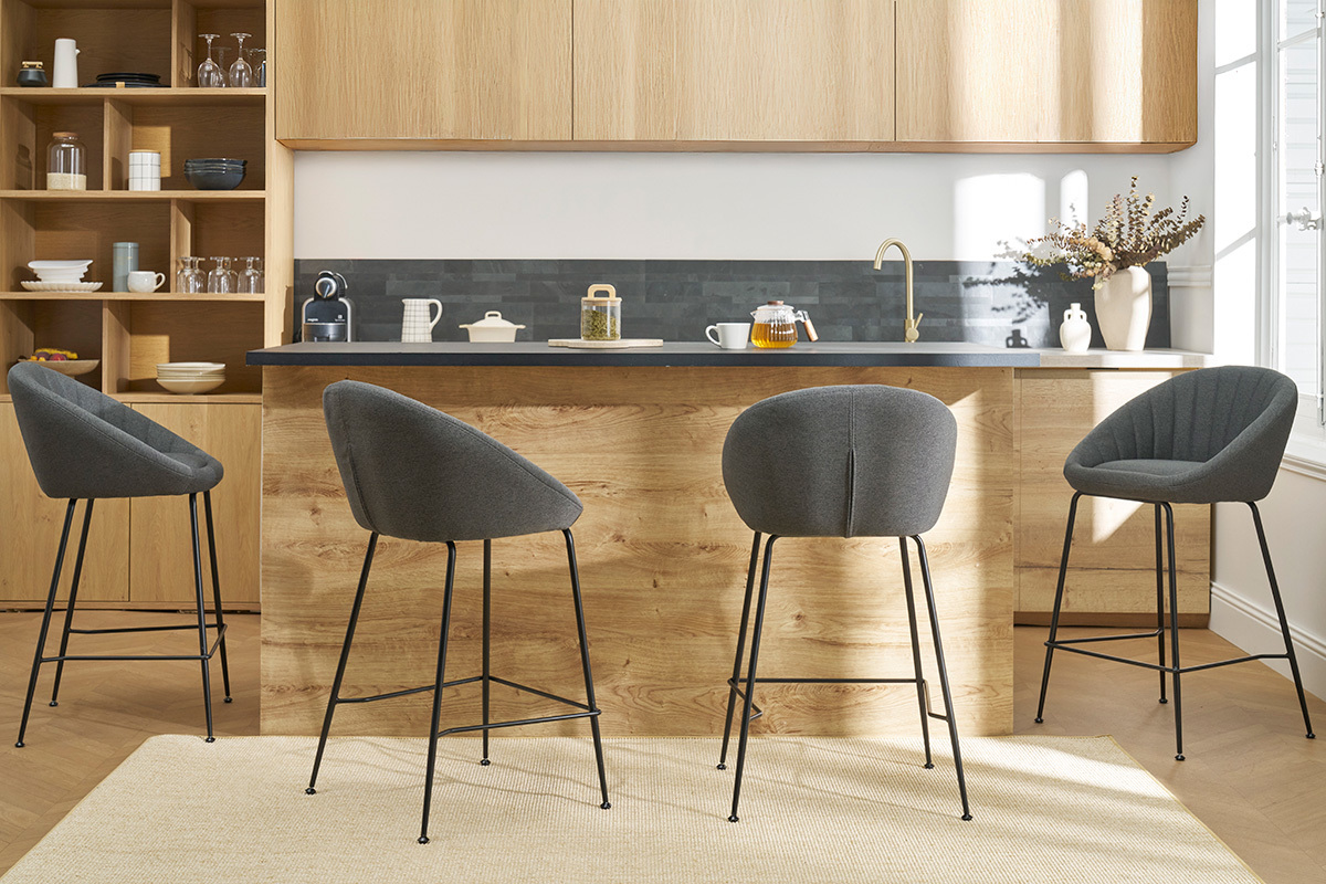 Designer-Barhocker dunkelgrauer Stoff 65cm (2er Set) SHERU