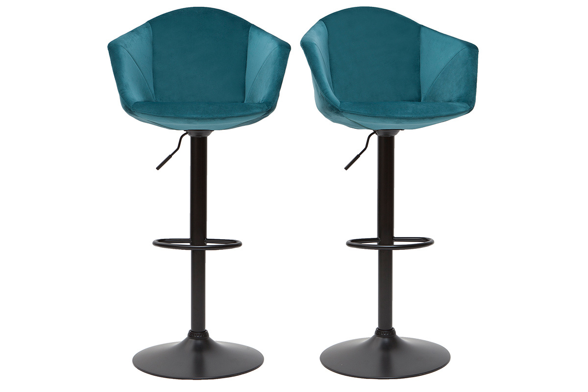 Designer-Barhocker hhenverstellbar aus petrolblauem Samt (2er-Set) TAYA