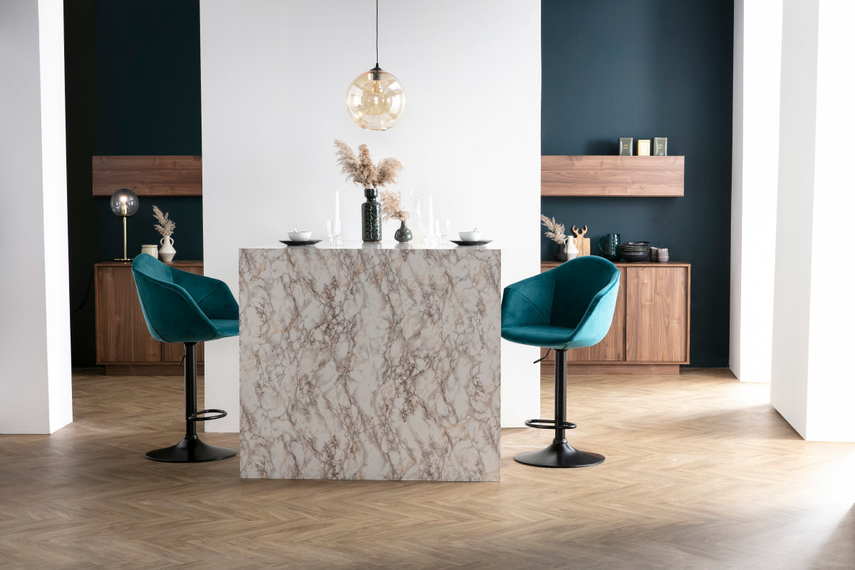 Designer-Barhocker hhenverstellbar aus petrolblauem Samt (2er-Set) TAYA
