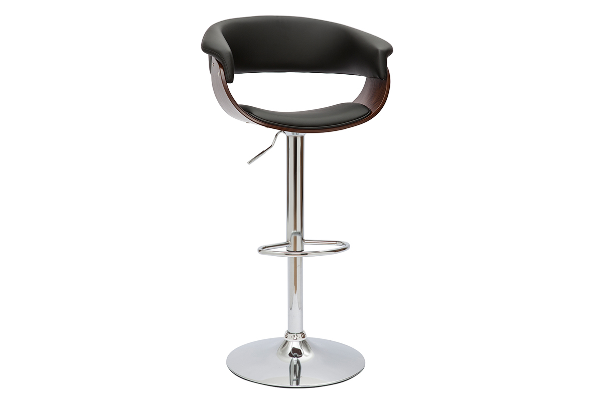 Designer-Barhocker hhenverstellbar schwarz und dunkles Holz OKTAV