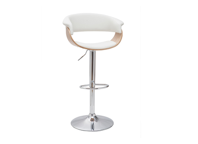Designer-Barhocker höhenverstellbar weiß und helles Holz OKTAV