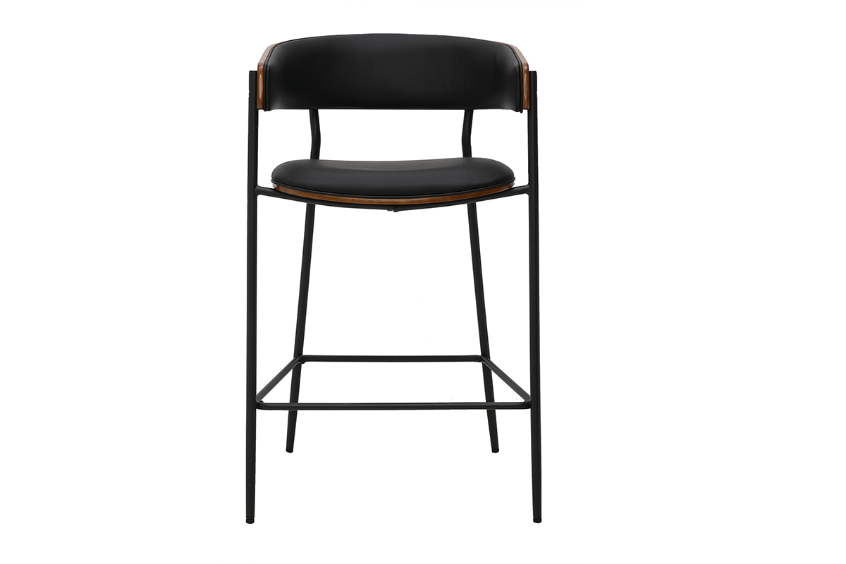 Designer-Barhocker in Schwarz und Walnussholz, H66,5 cm, Vorderansicht