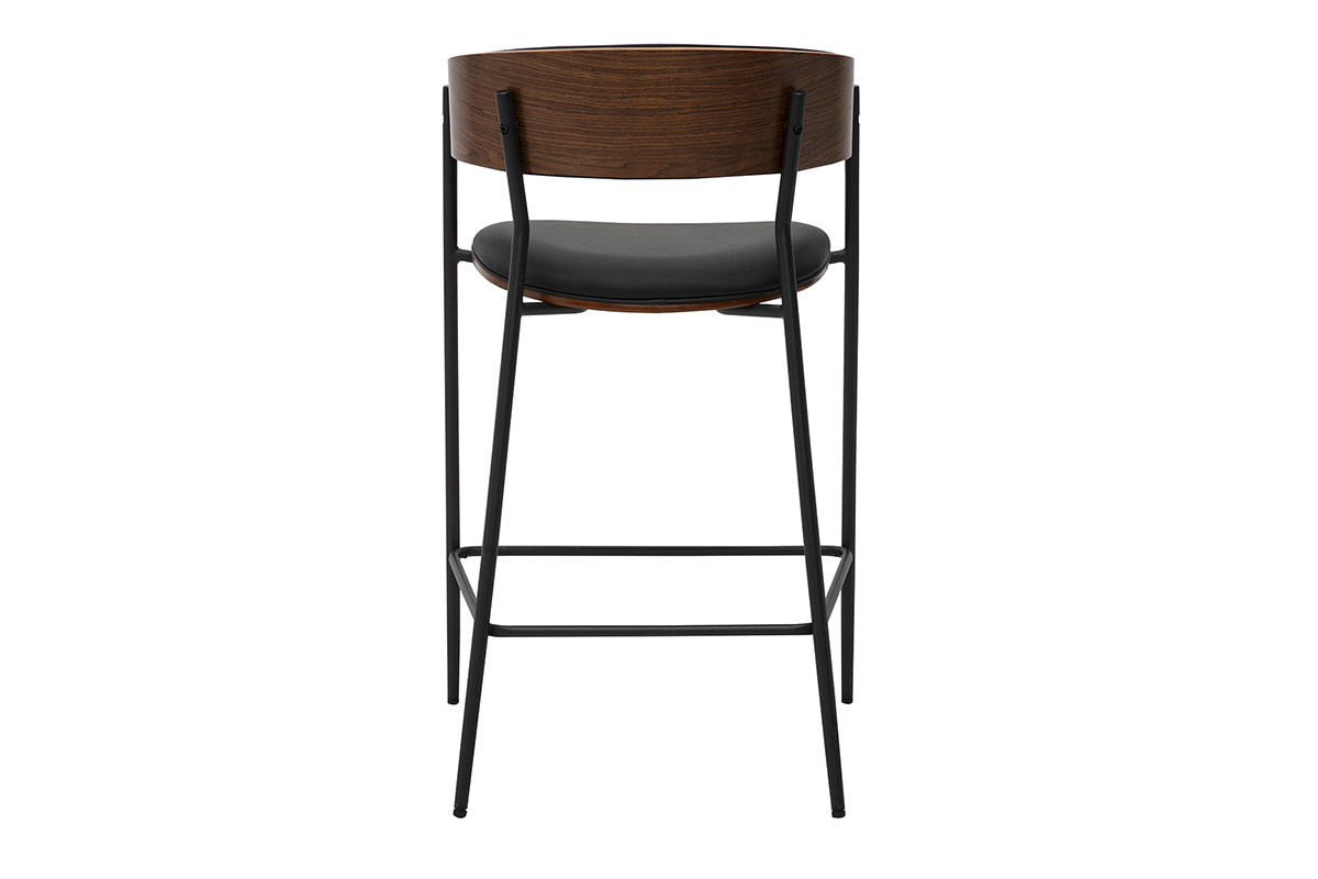 Designer-Barhocker in Schwarz und Walnussholz, R�ckansicht, H�he 66,5 cm.