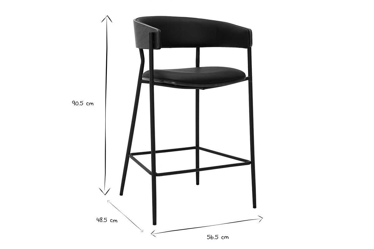 Ma�e der Barhocker DANTE in Schwarz und Wei�: H90.5 x B56.5 x T48.5 cm.