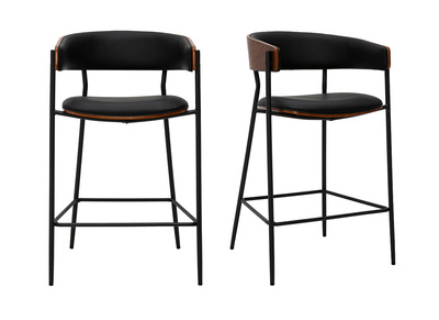 Designer-Barhocker in Schwarz und dunklem Nussbaumholz H66,5 cm (Set aus 2) DANTE
