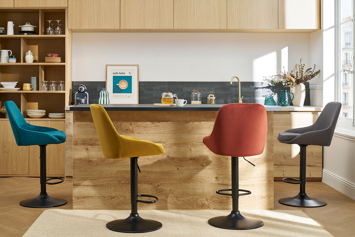 Designer-Barhocker verstellbar petrolblau Samt (2er-Set) HOLO