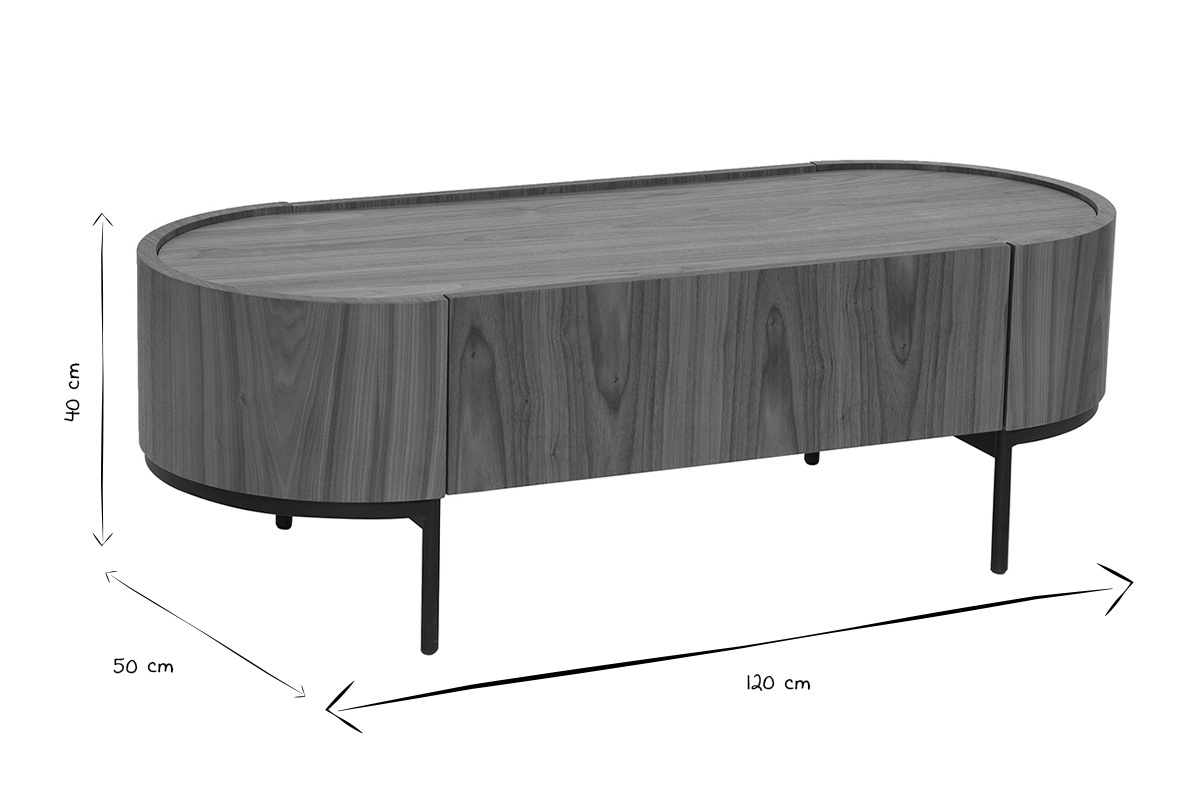 Abmessungen des Couchtischs SKYE in Schwarz und Wei�, 120 cm x 50 cm x 40 cm.