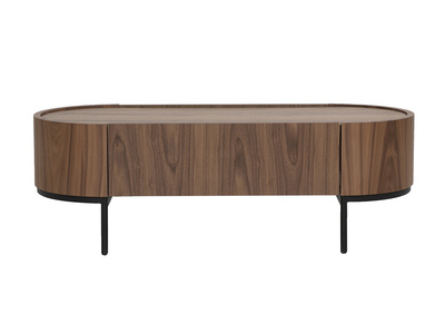 Designer-Couchtisch aus dunklem Holz, Nussbaum und schwarzem Metall mit Stauraum L120 cm SKYE
