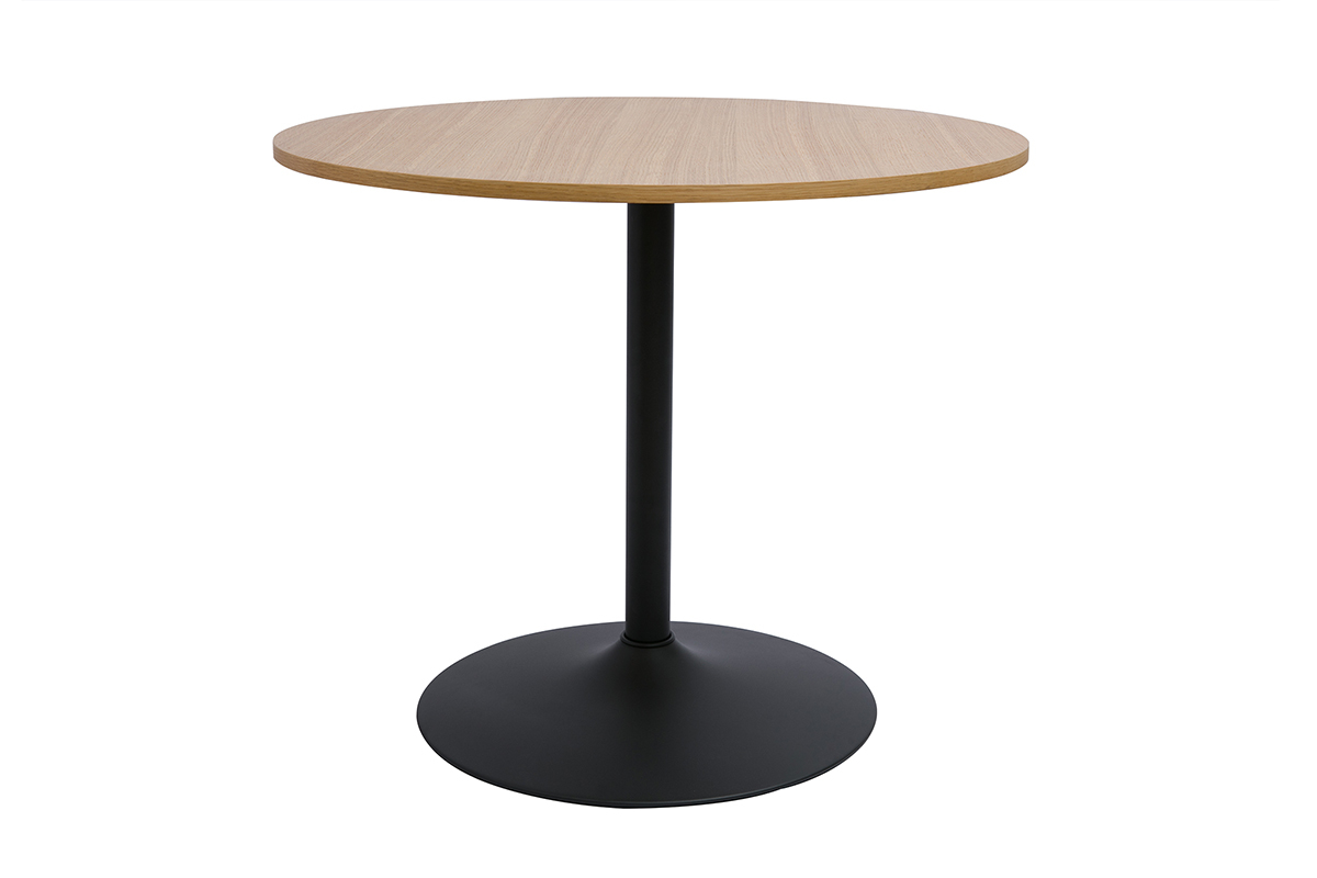 Designer Esstisch aus runder Eiche und Schwarzem Holz D90 cm CALISTA