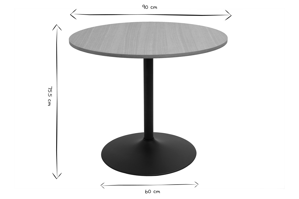Designer Esstisch aus runder Eiche und Schwarzem Holz D90 cm CALISTA