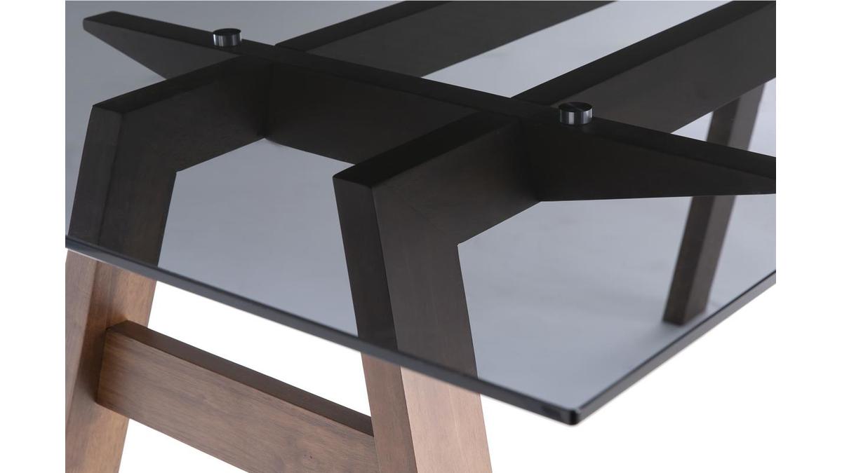 Designer-Esstisch aus schwarzem Rauchglas und Holz L160 cm BACCO