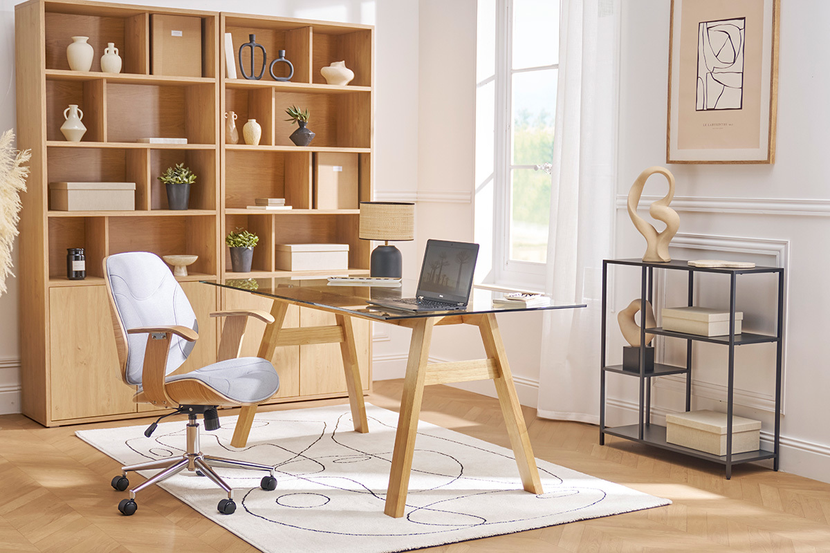 Designer-Esstisch mit transparenter Glasplatte und Holz L160 cm BACCO