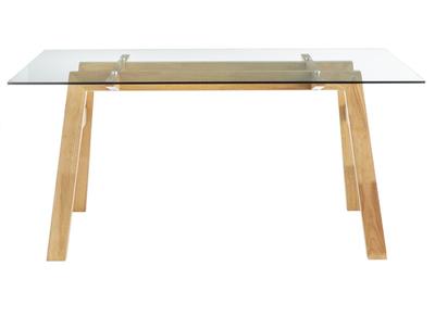 Designer-Esstisch mit transparenter Glasplatte und Holz L160 cm BACCO