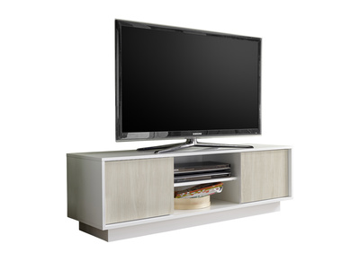 Designer-Fernseherschrank in hochglänzendem weißen Lack und Eichenholzoptik L138 cm HERO